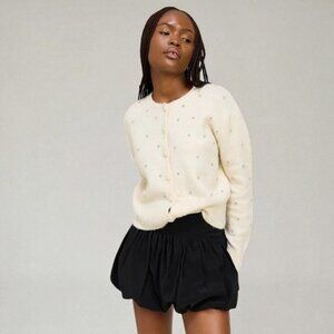 NWT Jacquie The Label Lorena Rhinestone Embellished Cardigan Cream